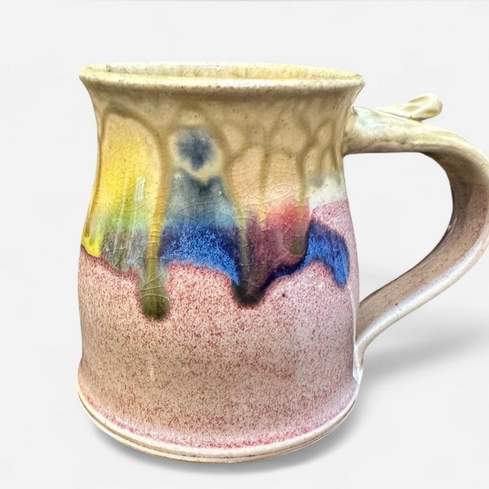 Vintage Gandee Pottery Lava Drip Mug | Golden Honey Raspberry Stoneware